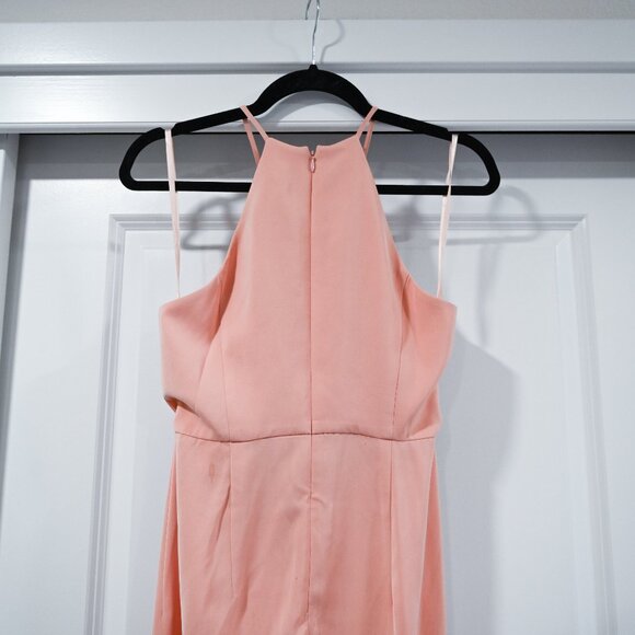 Shona Joy Size 2 Blush High Neck Gathered Faux Wrap Satin Maxi Dress - Picture 6 of 11